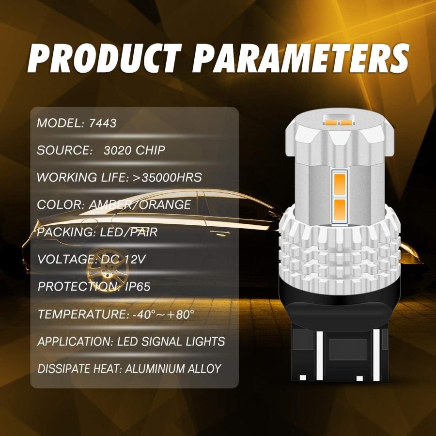 【並行輸入品】TUINCYN 7443 LED電球琥珀7440NA LED交換24W 12SMD 3020チップセット1080ルーメン自動LEDターン_2