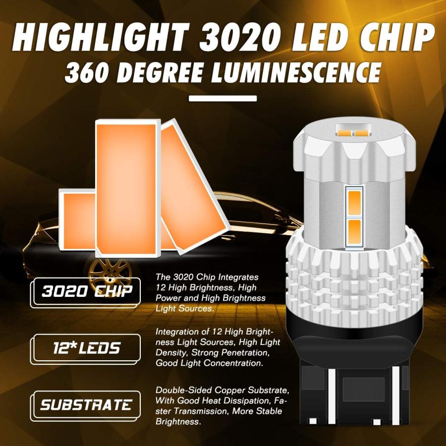 【並行輸入品】TUINCYN 7443 LED電球琥珀7440NA LED交換24W 12SMD 3020チップセット1080ルーメン自動LEDターン_3