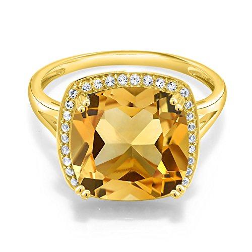 【並行輸入品】[Gem Stone King] 6.09カラット 天然 シトリン 指輪 リング レディース シンセティック ホワイトサファイアの画像