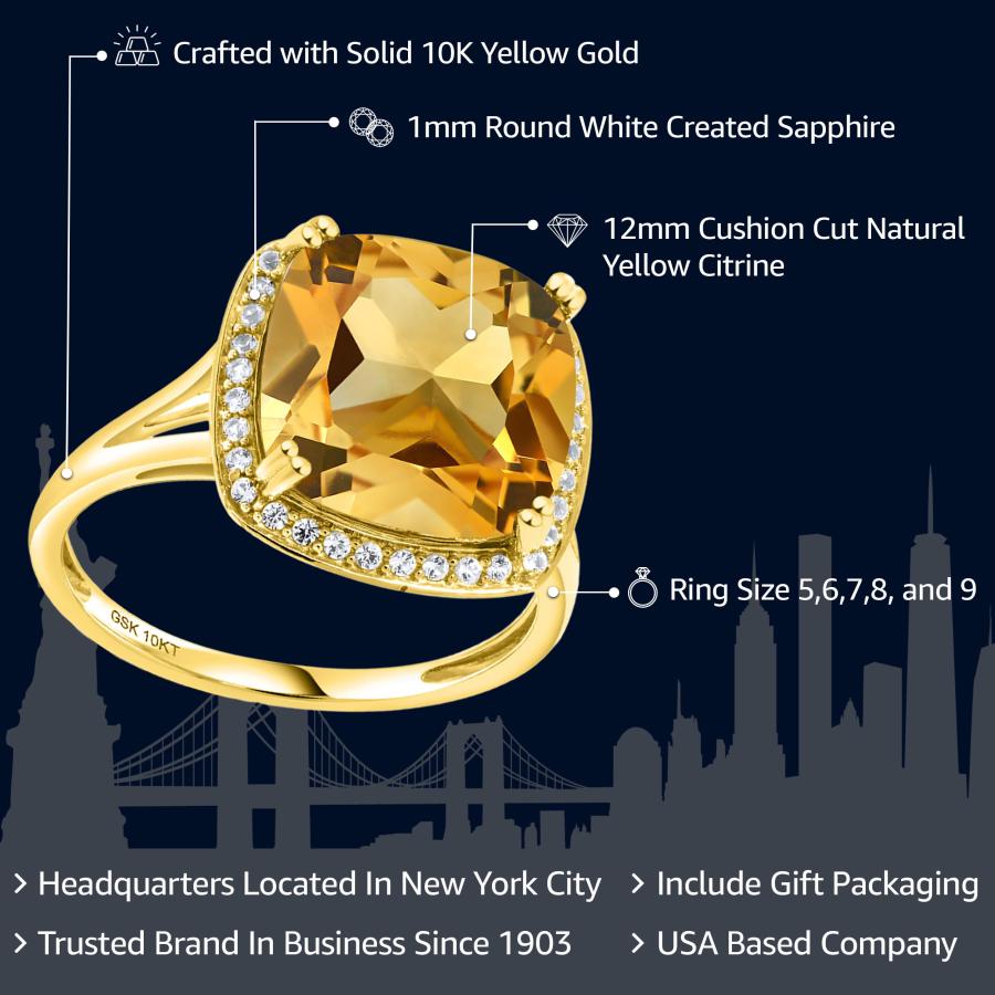 【並行輸入品】[Gem Stone King] 6.09カラット 天然 シトリン 指輪 リング レディース シンセティック ホワイトサファイアの画像