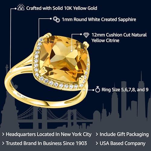 【並行輸入品】[Gem Stone King] 6.09カラット 天然 シトリン 指輪 リング レディース シンセティック ホワイトサファイアの画像
