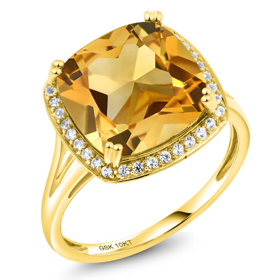 【並行輸入品】[Gem Stone King] 6.09カラット 天然 シトリン 指輪 リング レディース シンセティック ホワイトサファイアの画像