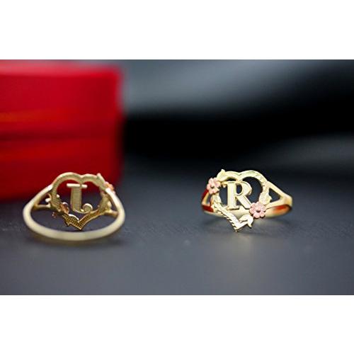 【並行輸入品】calirosejewelry 14 Kゴールド初期アルファベットPersonalizedハートリング   Letter Eの画像