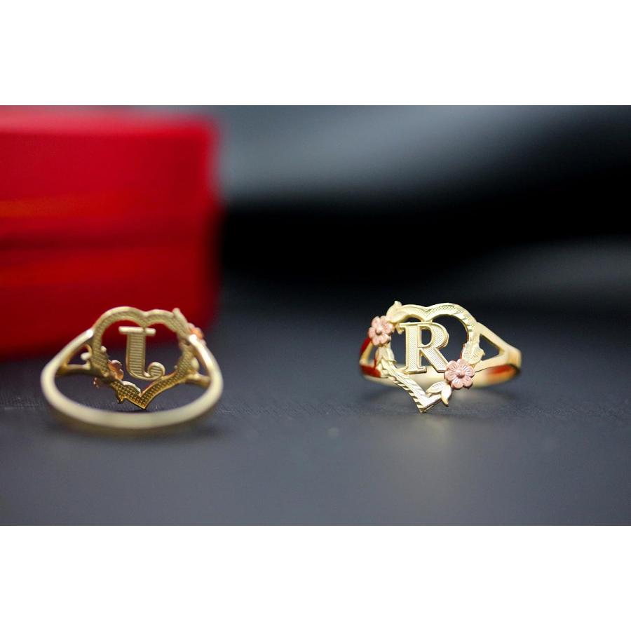 【並行輸入品】CaliRoseJewelry 14Kゴールド イニシャルアルファベットパーソナライズハートリング - 文字Kの画像