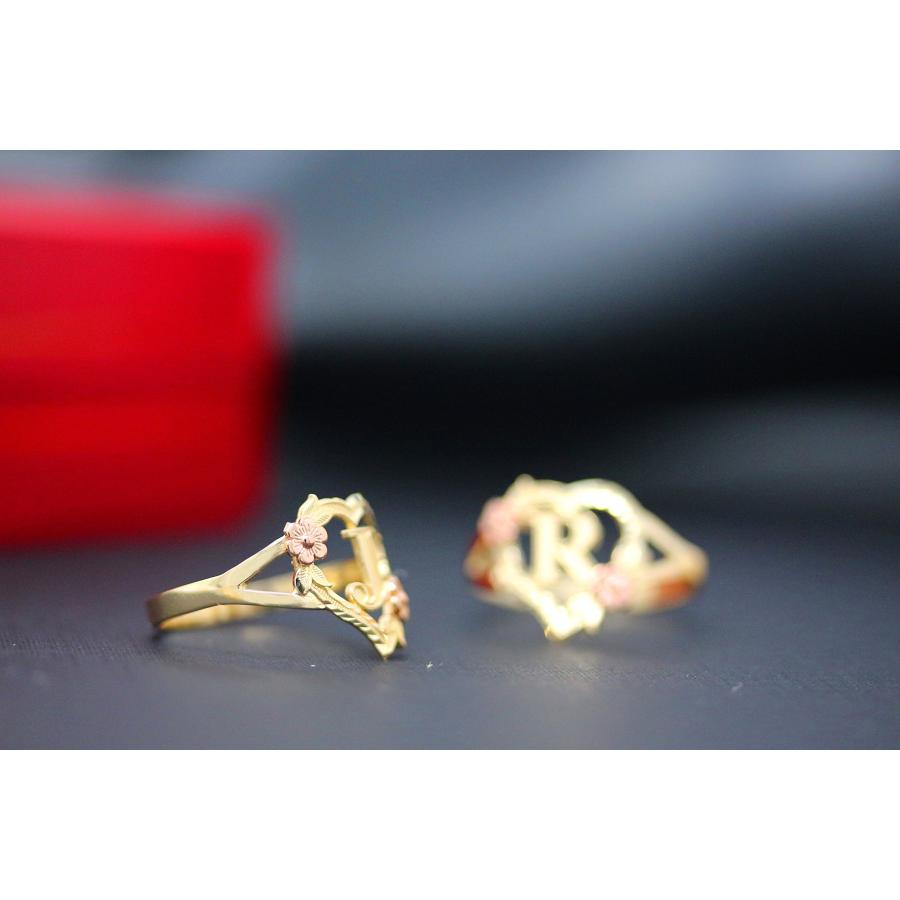 【並行輸入品】CaliRoseJewelry 14Kゴールド イニシャルアルファベットパーソナライズハートリング - 文字Kの画像