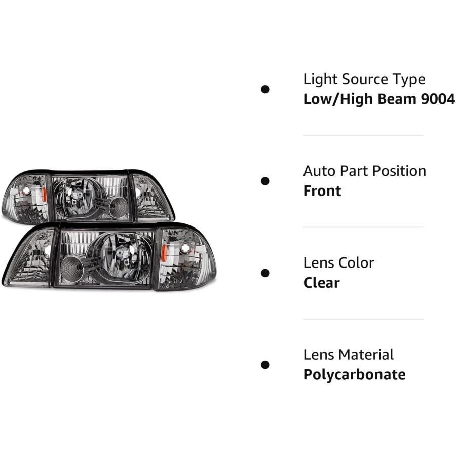 【並行輸入品】ACANII - For 6PCS 1987-1993 Ford Mustang Factory Style Headlights Re_5