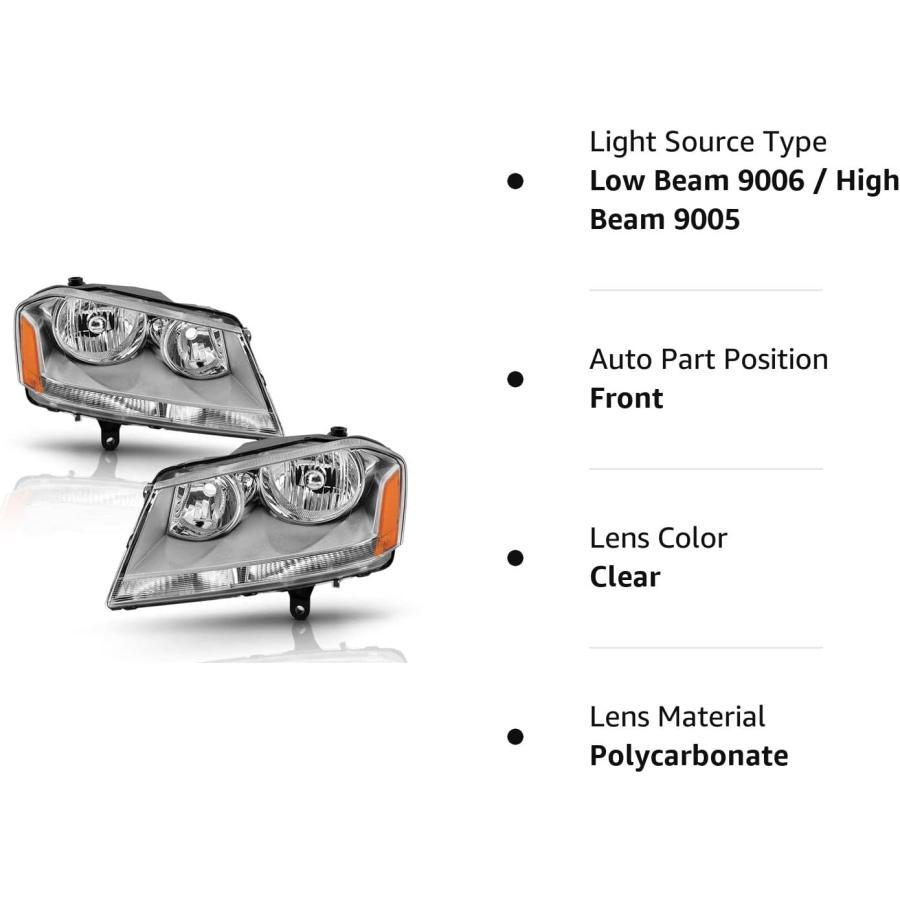 【並行輸入品】ACANII - For 2008-2014 Dodge Avenger SXT SE Replacement Headlights Hの画像