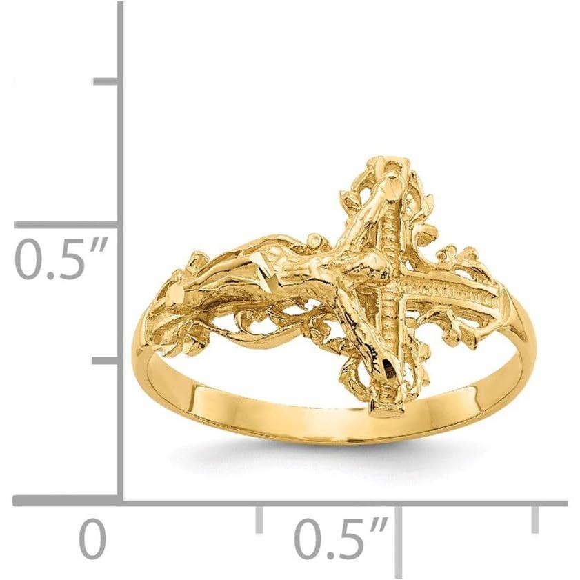 【並行輸入品】FB Jewels ソリッド14K イエローゴールド ダイヤモンドカット 十字架リングの画像