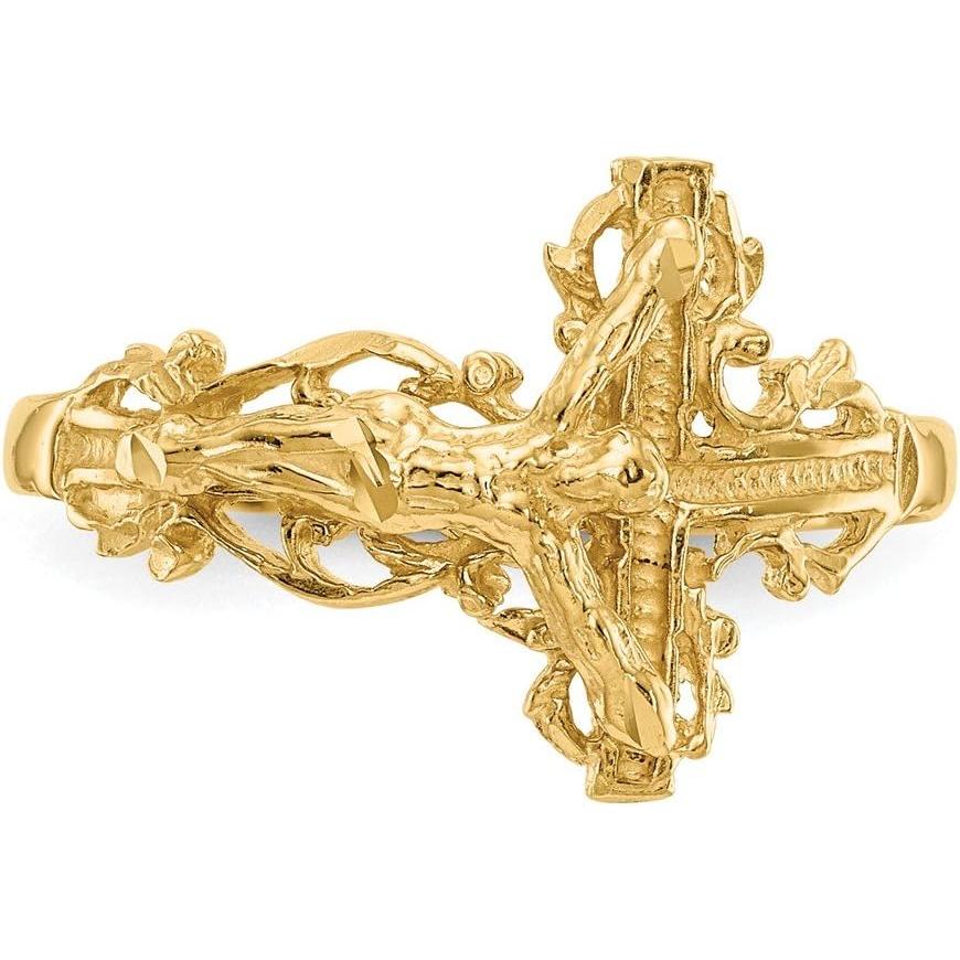 【並行輸入品】FB Jewels ソリッド14K イエローゴールド ダイヤモンドカット 十字架リングの画像