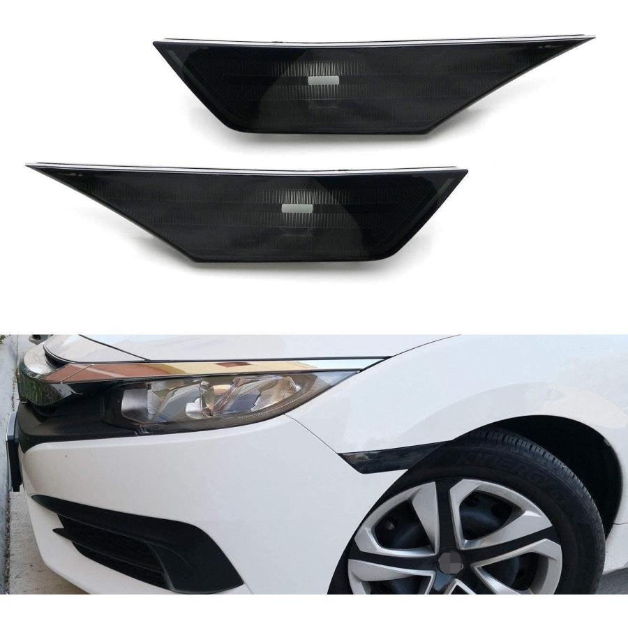 【並行輸入品】iJDMTOY JDM ブラックスモークレンズ フロントサイドマーカーランプハウジング ホンダ 2016-2021 シビック セダン クの画像