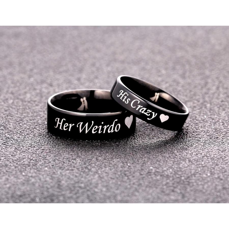 SunnyHouse Jewelry His Hers Matching Set His Crazy Her Weirdo チタンステンレススチールカップルリング　並行輸入品｜good-face｜02