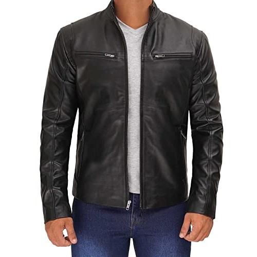 【並行輸入品】Blingsoul ブラックレザージャケット メンズ オートバイスタイル メンズ レザージャケット US サイズ: Mediumの画像