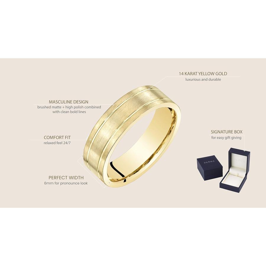【並行輸入品】メンズ 14K イエローゴールド 結婚指輪 6mm クラシック つや消し マット 快適フィット サイズ8〜14の画像