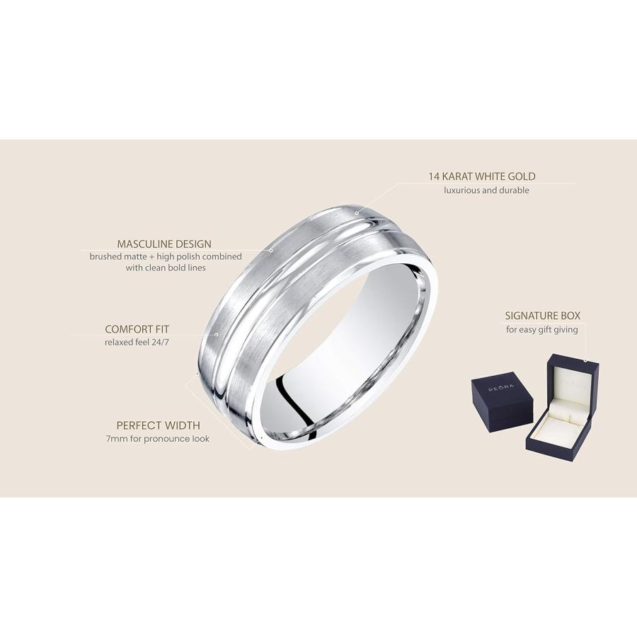 【並行輸入品】メンズ 14K ホワイトゴールド 結婚指輪 7mm つや消しマット 快適フィット サイズ8~14  金属の画像