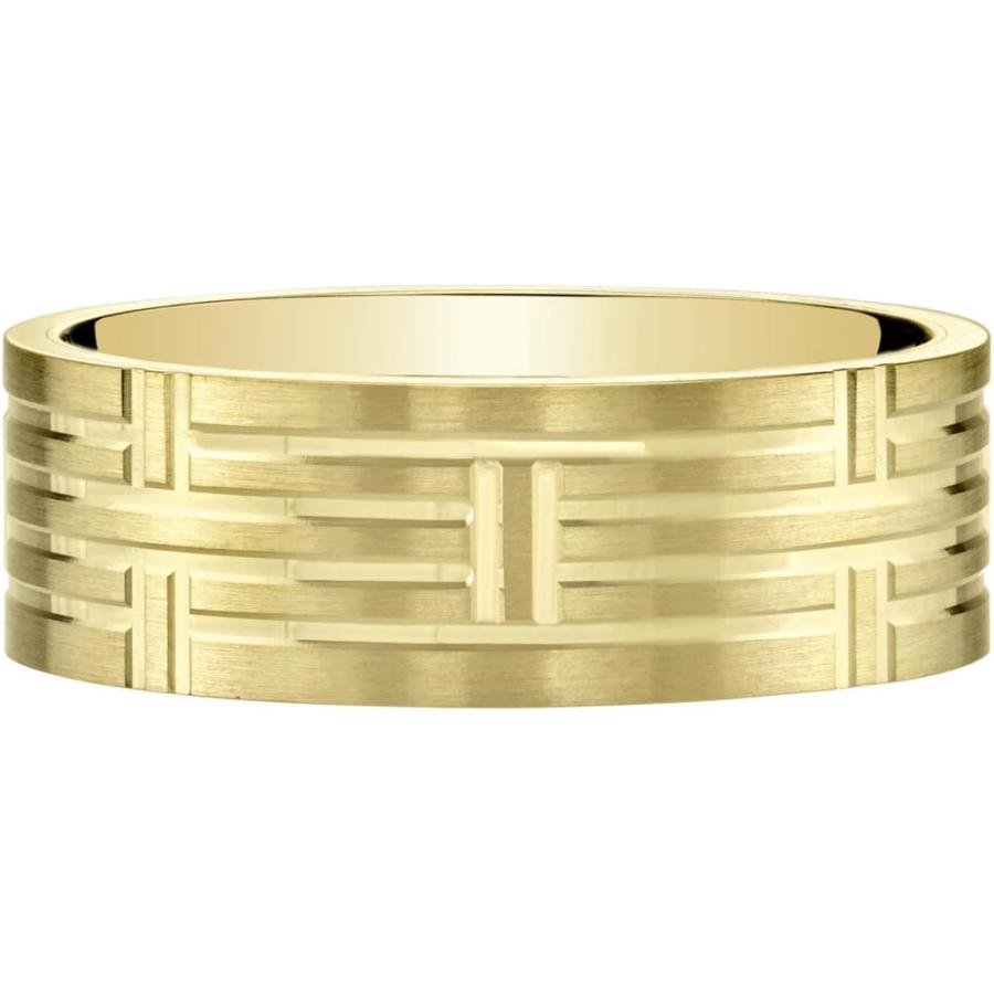 【並行輸入品】メンズ 14K イエローゴールド 結婚指輪 7mm 幾何学スタイル 快適フィット サイズ8~14の画像