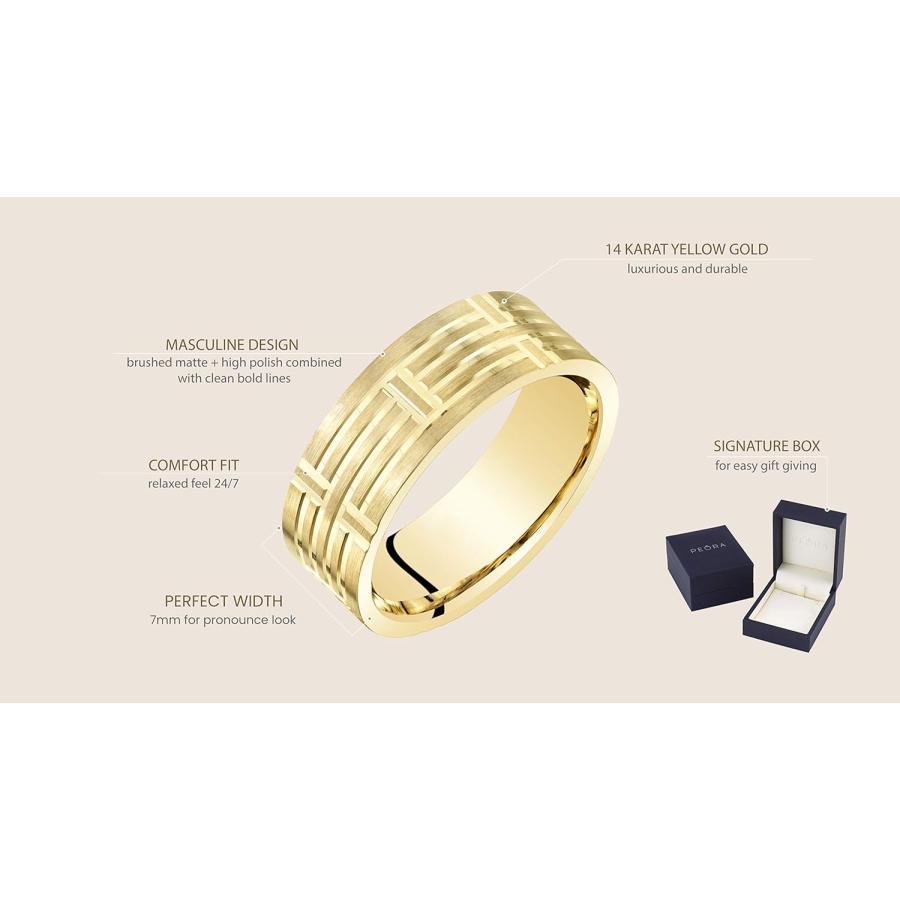 【並行輸入品】メンズ 14K イエローゴールド 結婚指輪 7mm 幾何学スタイル 快適フィット サイズ8~14の画像