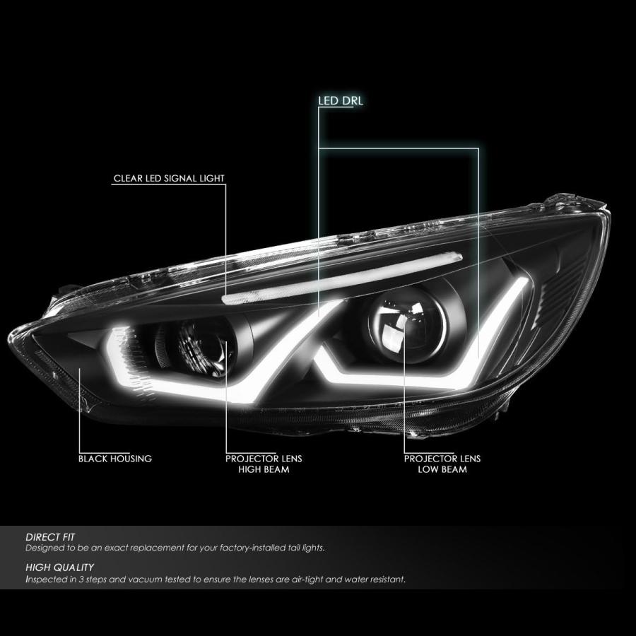 【並行輸入品】ブラック ハウジング クリア LED ウィンカー デュアルハロ DRL プロジェクター ヘッドライトランプ フォード フォーカス 15-_1