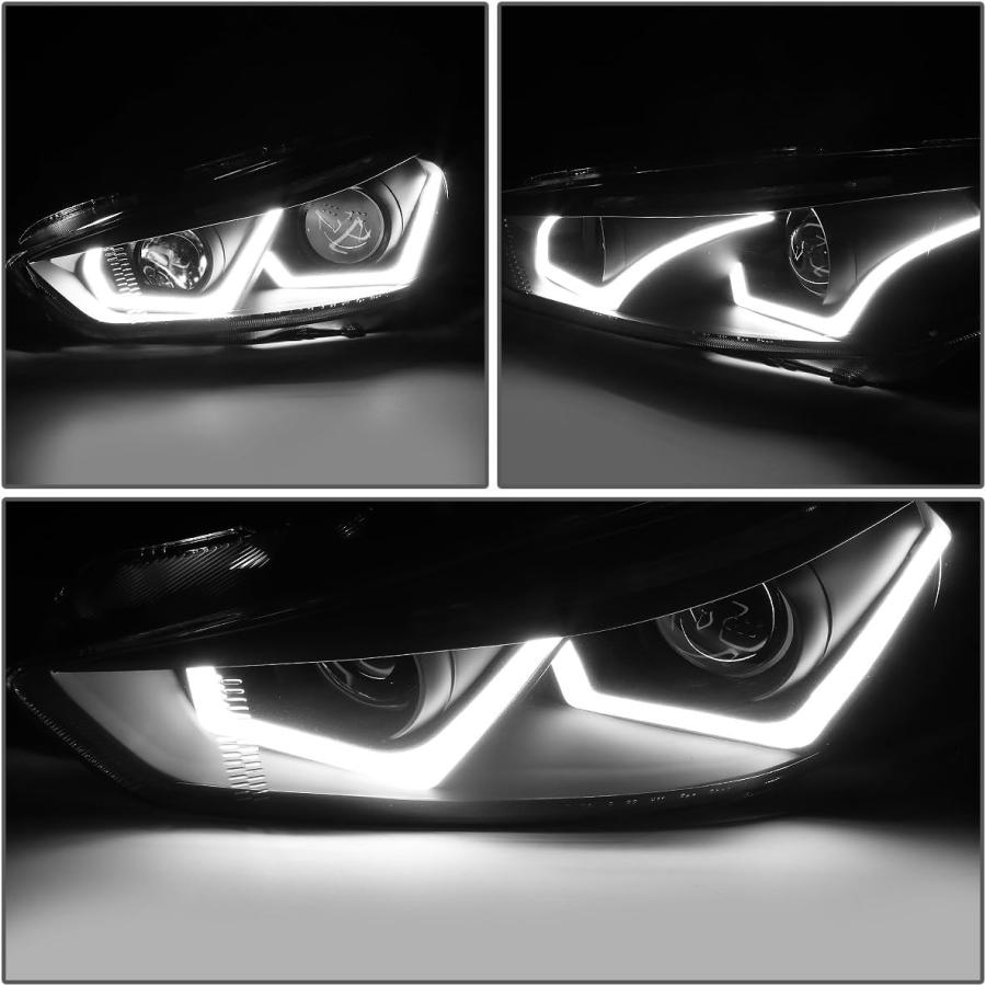 【並行輸入品】ブラック ハウジング クリア LED ウィンカー デュアルハロ DRL プロジェクター ヘッドライトランプ フォード フォーカス 15-_2
