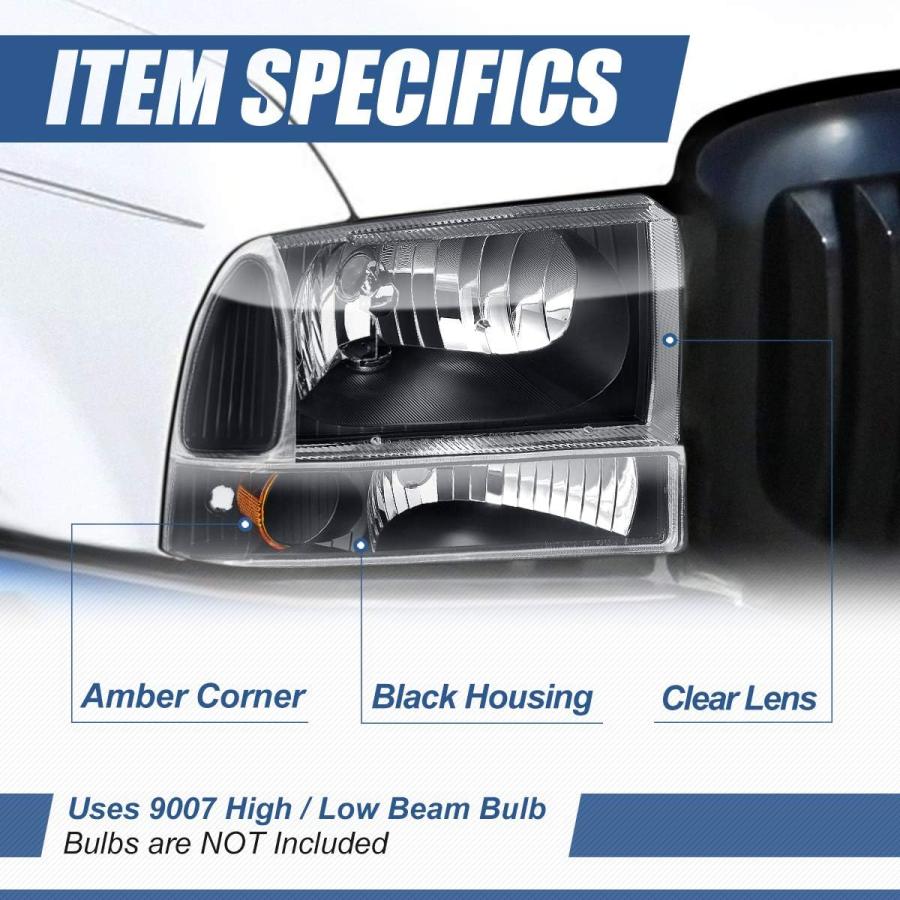【並行輸入品】6個 ブラック/アンバー コーナーヘッドライト+バンパーランプ Ford F-250 F-350 F-450 F-550 Super Dの画像