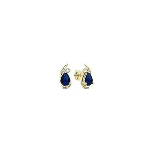 【並行輸入品】14K イエローゴールド 8X6 mm 各梨 人工宝石 & ラウンドダイヤモンド レディース ファッション スタッドピアス Dazの画像