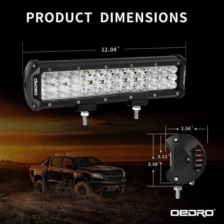 【並行輸入品】OEDRO 12 Inch 180W LED Light Bar Tri-Row Spot Flood Combo Driving Liの画像