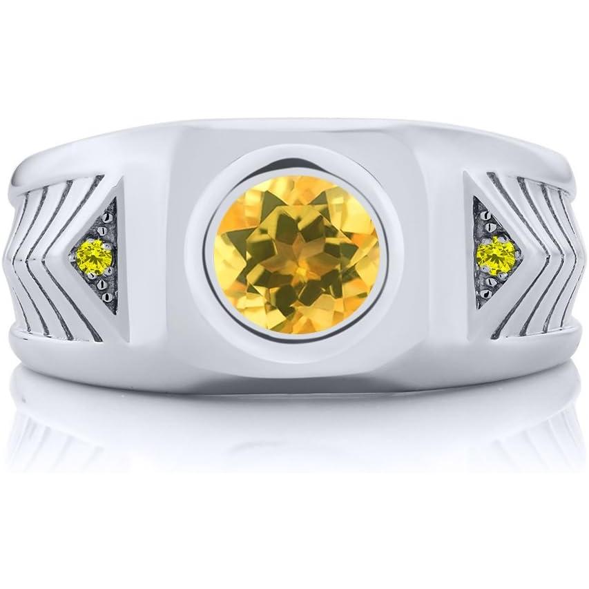 【並行輸入品】[Gem Stone King] 1.53カラット 天然 シトリン 指輪 リング メンズ 天然 イエローダイヤモンド シルバー925 1の画像