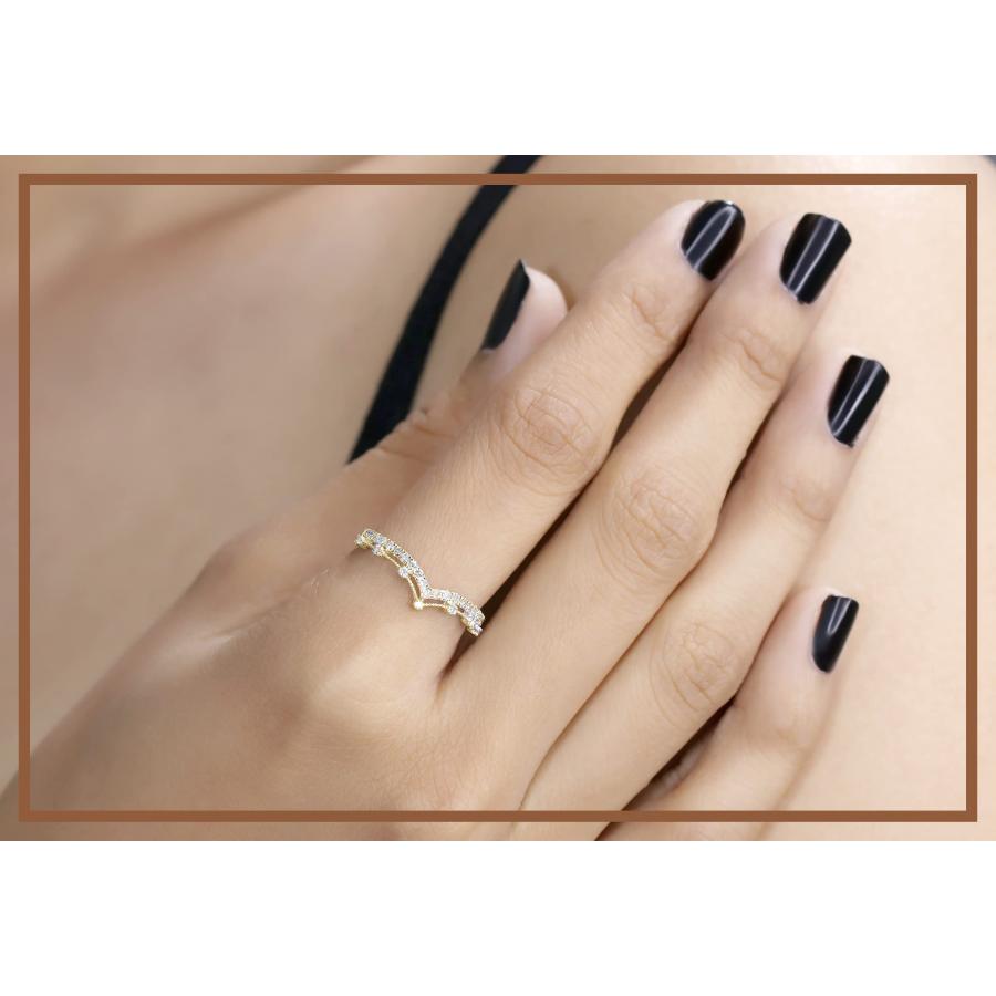 【並行輸入品】0.25カラット 10K ゴールド ラウンド ダイヤモンド レディース シェブロン 結婚指輪 1/4カラット (USAリングサイズの画像