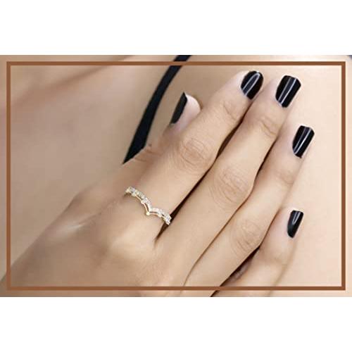 【並行輸入品】0.25カラット 10K ゴールド ラウンド ダイヤモンド レディース シェブロン 結婚指輪 1/4カラット (USAリングサイズの画像