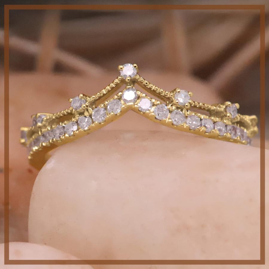 【並行輸入品】0.25カラット 10K ゴールド ラウンド ダイヤモンド レディース シェブロン 結婚指輪 1/4カラット (USAリングサイズの画像