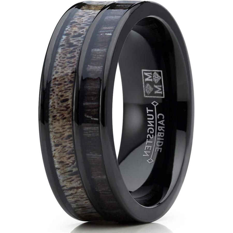 【並行輸入品】Metal Masters Co. メンズ タングステンリング 結婚指輪 本物の鹿の角 コアウッド 象嵌 アウトドアハンティングの画像