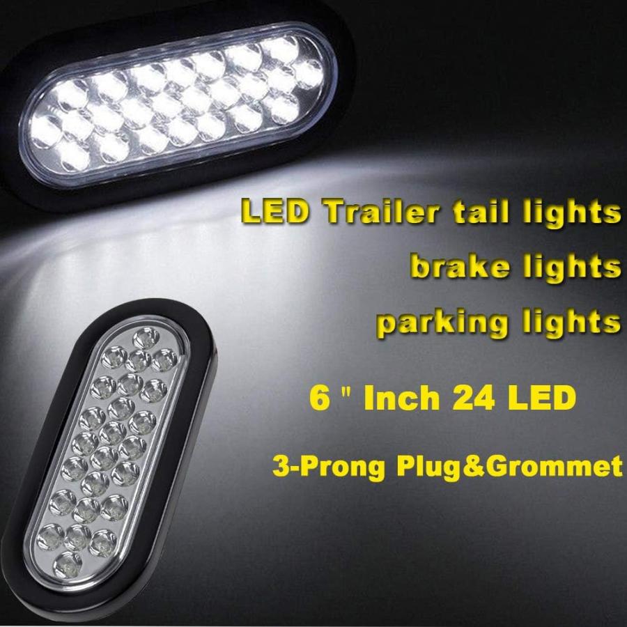 【並行輸入品】NEW SUN 2 Pcs 6inch Oval Clear Lens White LED Trailer Tail Lights 24_1