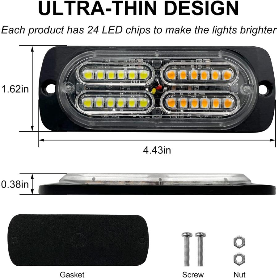 【並行輸入品】Ease2U 12-24V車トラックSUVバン 用 13種類 点滅と20主導 超高輝度緊急警報注意ハザード建設防水琥珀色 ストロボライトの画像