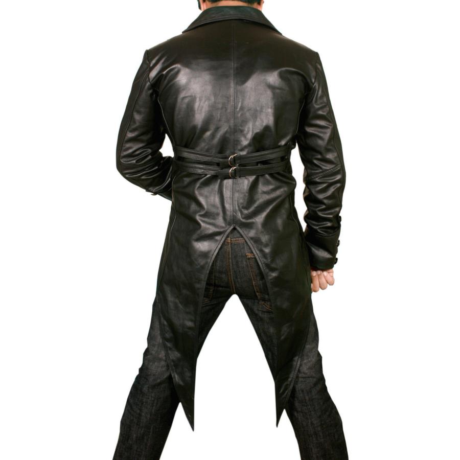 【並行輸入品】Mens Real Black Cow Leather Coat Gothic Tailcoat Steampunk Motorの画像