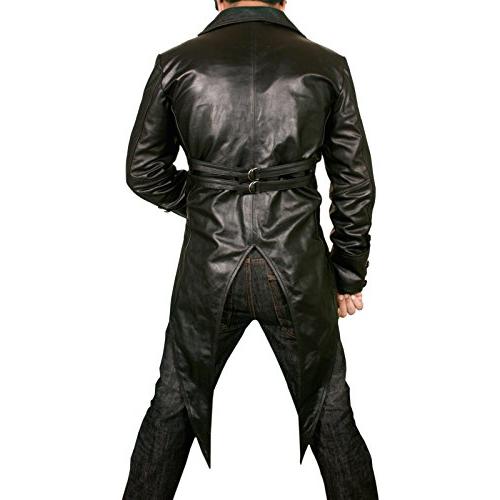 【並行輸入品】Mens Real Black Cow Leather Coat Gothic Tailcoat Steampunk Motorの画像