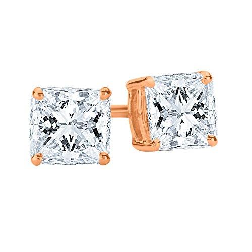 【並行輸入品】1/2 2カラット 総重量 プリンセス ダイヤモンド スタッドピアス 4本爪 プッシュバック (I J カラー I1 I2 クラリの画像