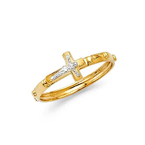 【並行輸入品】Sonia Jewels 14K イエロー&ホワイト ツートーンまたはホワイトゴールド ロザリオ 十字架 宗教 永遠 記念日 結婚指輪_1