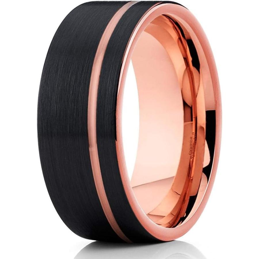 【並行輸入品】Silly Kings ローズゴールド 12mm タングステン 結婚指輪 – メンズリング – ブラックタングステンリング (タングステ