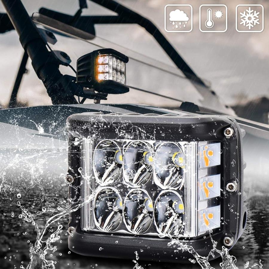 Side Shooter  OVOTOR LED Pods Light 4 inch Off Road Dual Side Yellow DRL with Flash Strobe Function Driving Flood Spot Cube Work Light Bar for Jeep｜good-face｜05