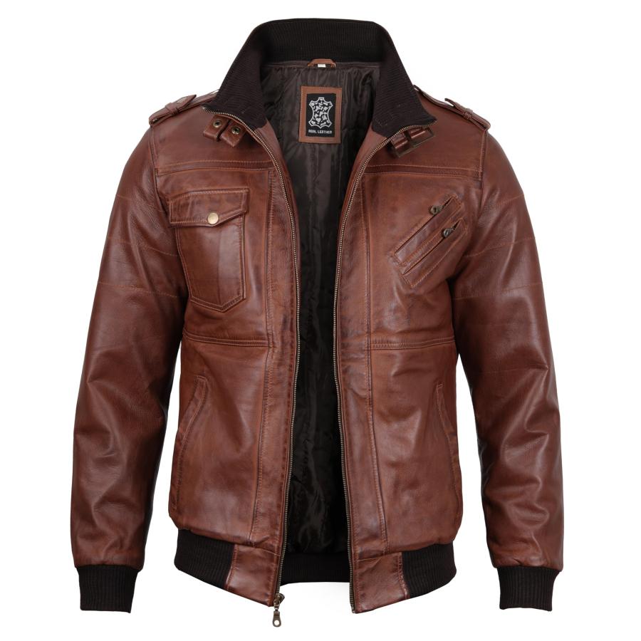 【並行輸入品】fjackets 本革ボンバージャケット   オートバイ カジュアル スタンドカラー 取り外し可能なフード付き, ブラウン   Eの画像