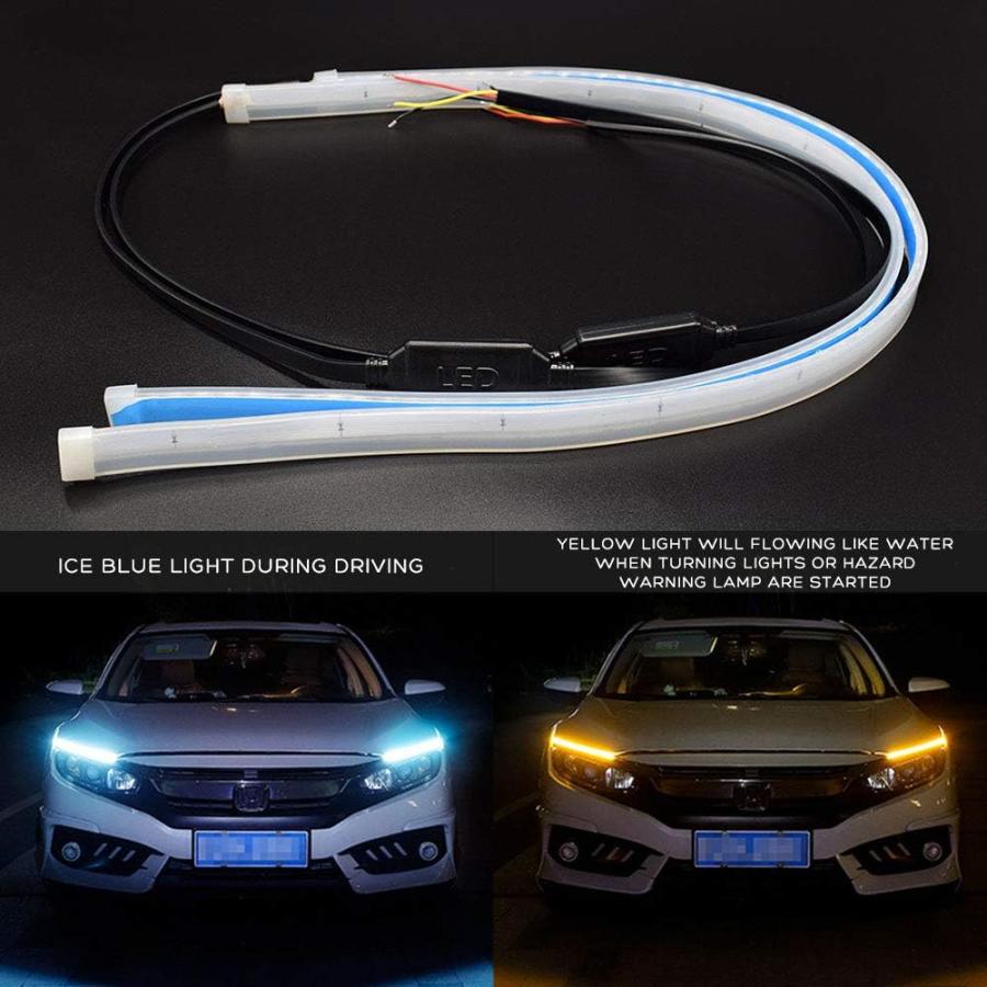 【並行輸入品】車用LEDストリップライト 2個 12インチ フレキシブルLEDヘッドライトストリップ デュアルカラー スカイブルーウィンカー イエロー_1