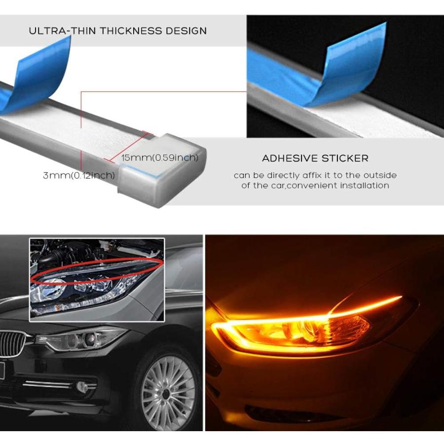 【並行輸入品】車用LEDストリップライト 2個 12インチ フレキシブルLEDヘッドライトストリップ デュアルカラー スカイブルーウィンカー イエロー_3