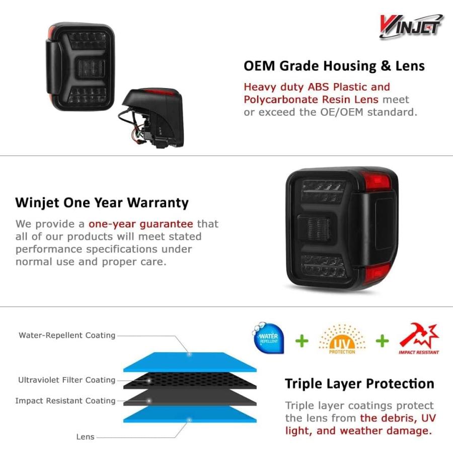【並行輸入品】Winjet シーケンシャル LED テールライト リアランプ (スモーク) [2019 2020 2021 Jeep Gladiatoの画像