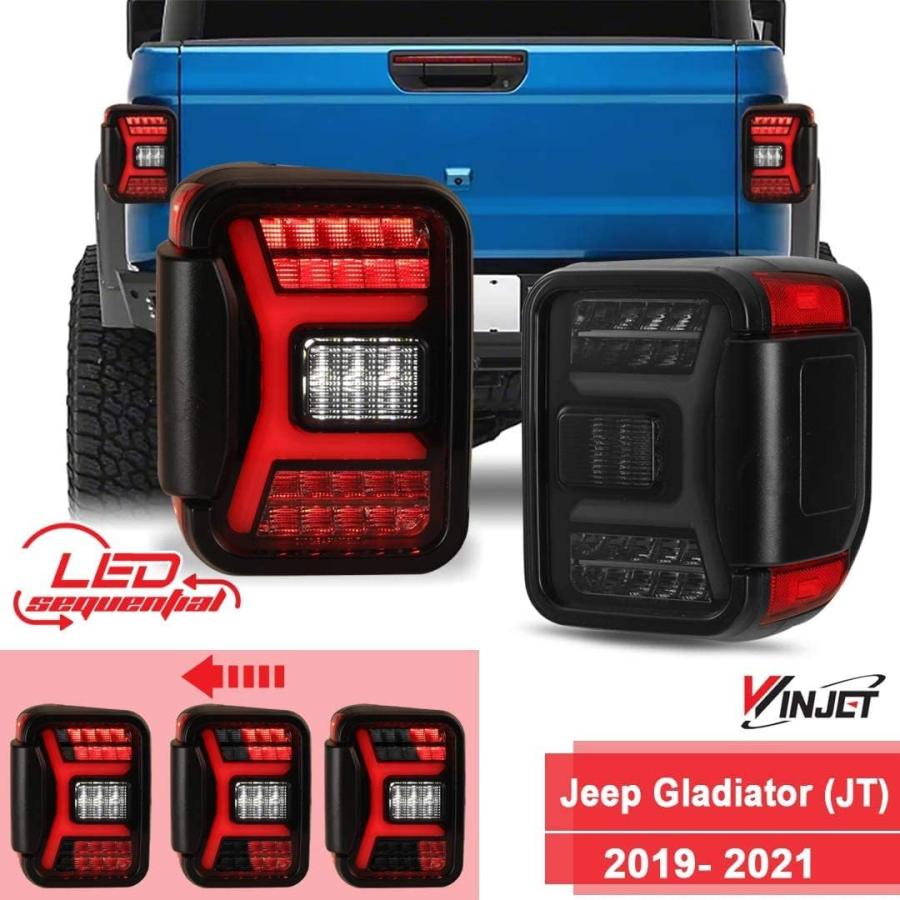 【並行輸入品】Winjet シーケンシャル LED テールライト リアランプ (スモーク) [2019 2020 2021 Jeep Gladiatoの画像