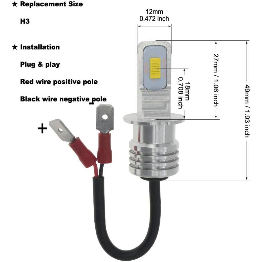 【並行輸入品】DODOFUN H3 LED フォグライト電球 超高輝度 交換用キット 6000K クールホワイト 2個パックの画像