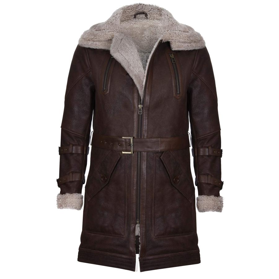 【並行輸入品】Infinity Leather Men's Long Brown Sheepskin Double Collar Coat X ...