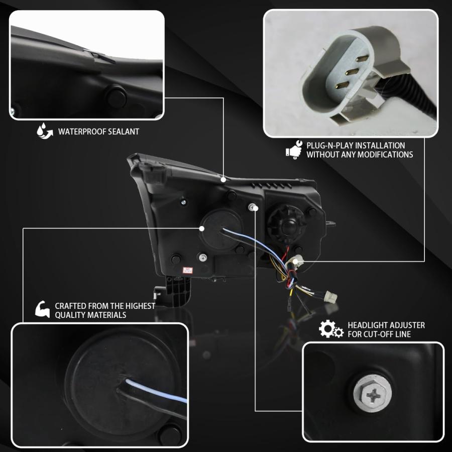 【並行輸入品】Autozensation シボレー・クルーズ用 光沢ブラックLED ヘイロープロジェクターヘッドライト＆シグナルペアの画像