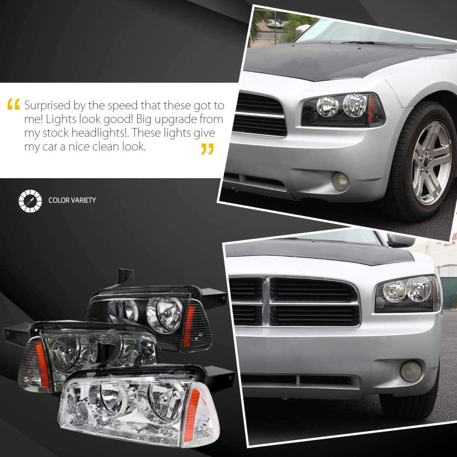 【並行輸入品】AUTOZENSATION 2006-2010 Dodge Charger ブラックハウジング クリアレンズヘッドライト + コーナーラの画像