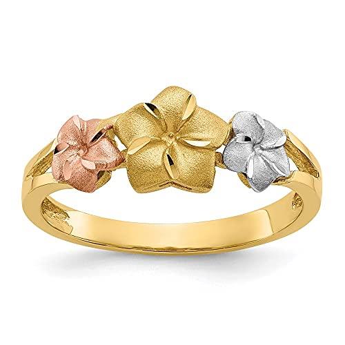 【並行輸入品】14K 3色 ゴールド プルメリアリング サイズ6.75 女性用 Diamond2Deal 14k Tri Color Goldの画像