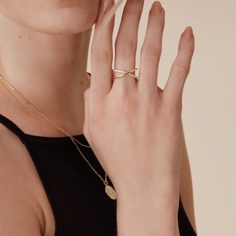 【並行輸入品】PAVOI 14K Gold Plated X Ring | Simulated Pav〓 Diamond CZ Criss C_9