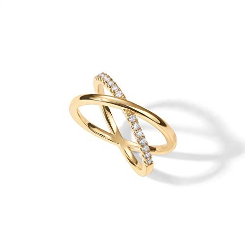 【並行輸入品】PAVOI 14K Gold Plated X Ring | Simulated Pav〓 Diamond CZ Criss C_1